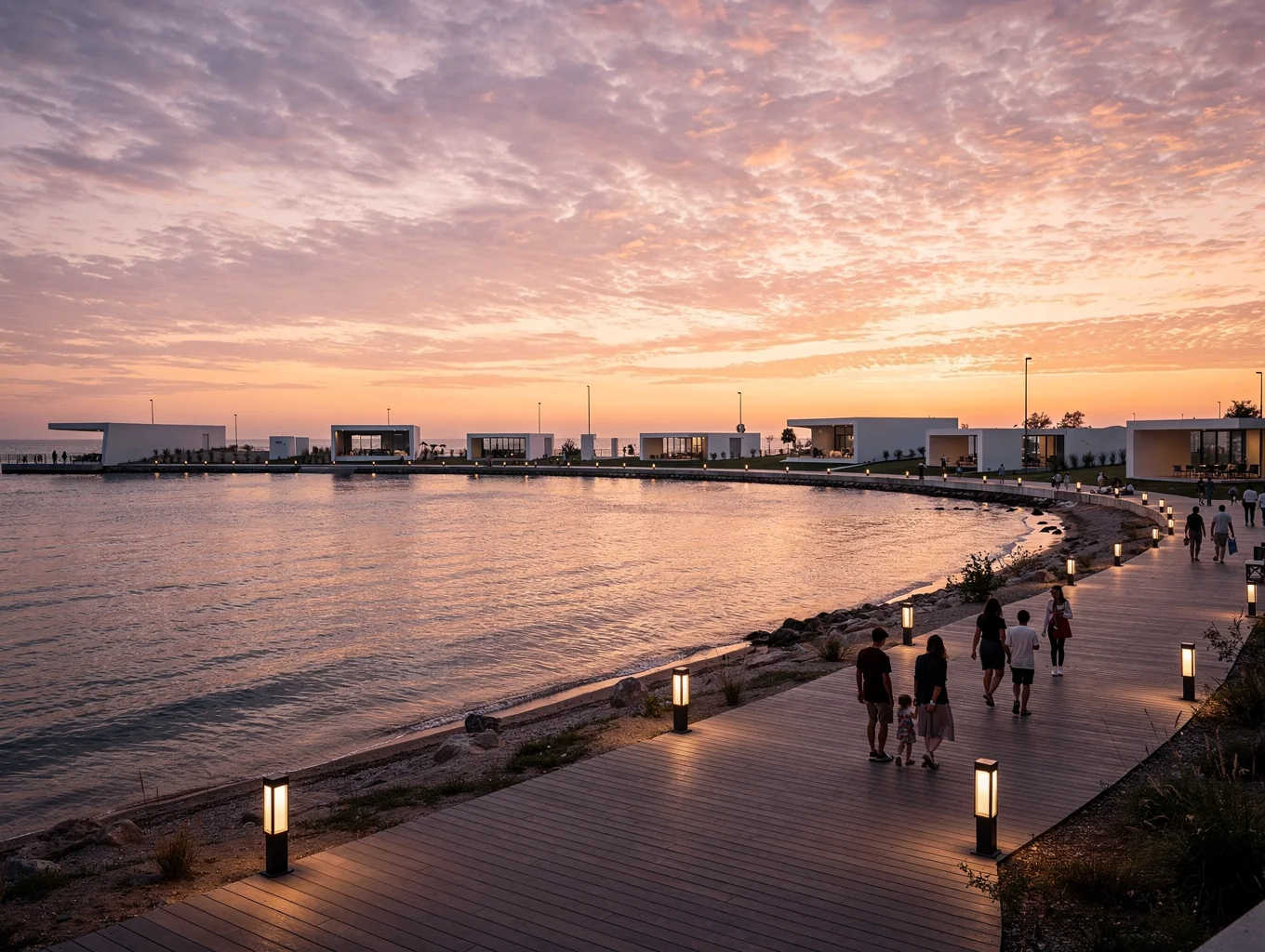 Panoramic view of the Dolfin park at sunset