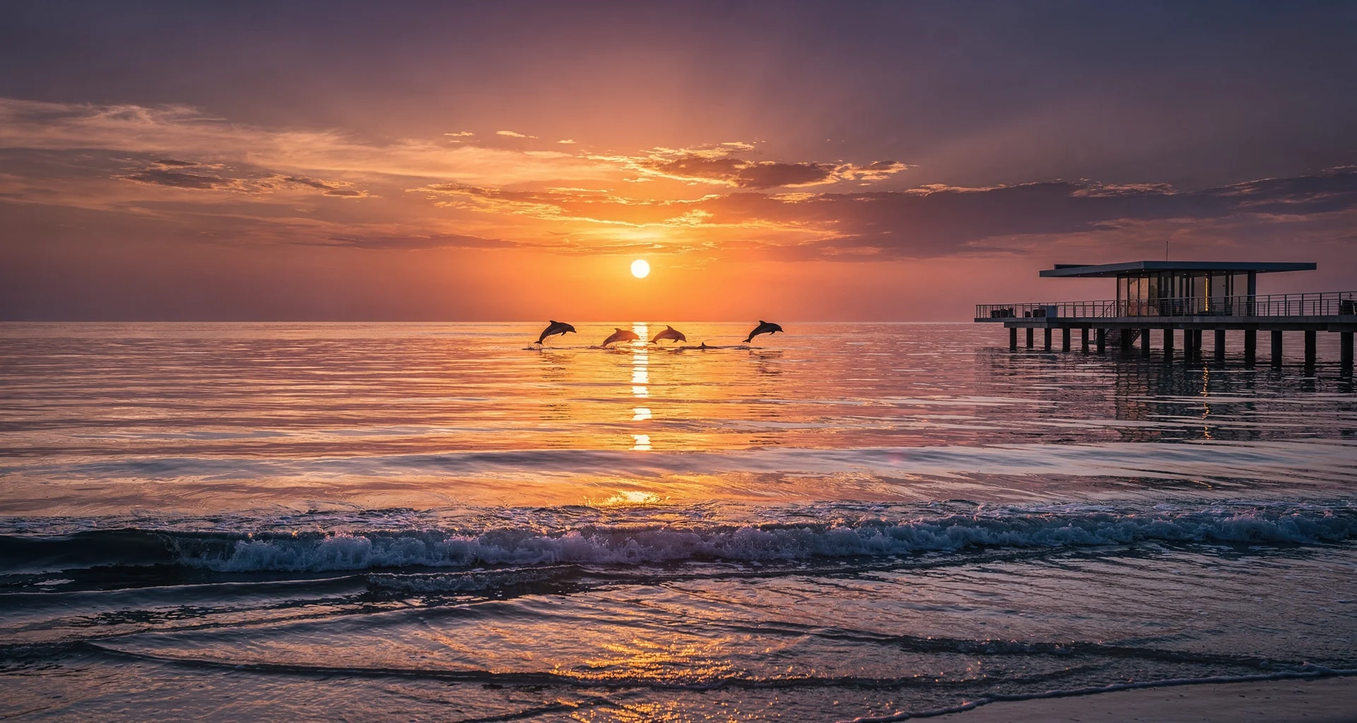 Парк DOLFIN на закате у побережья